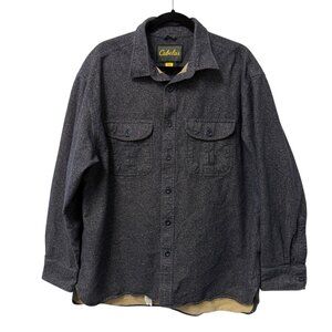 CABELAS FLANNEL SHACKET BUTTON UP MENS XL BLUE OUTDOOR CASUAL POCKETS HEATHERED